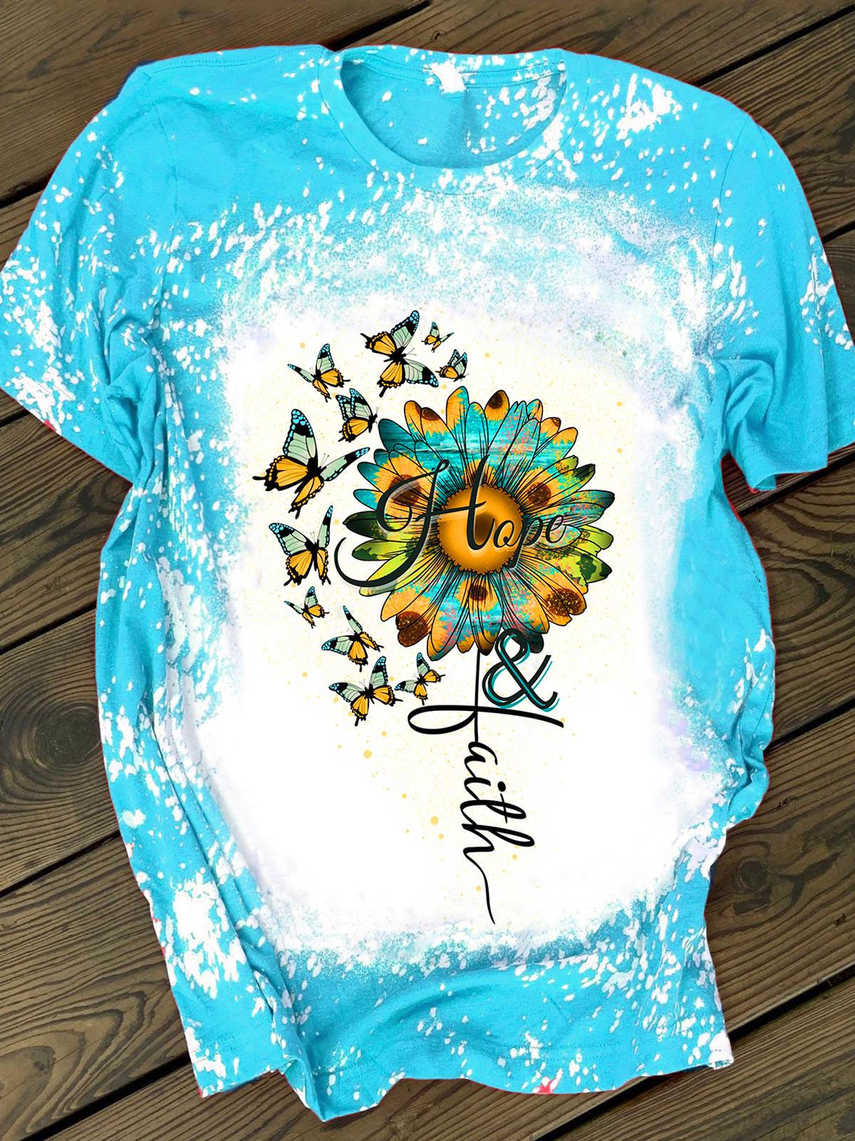 Sunflower Butterfly Crew Neck T-shirt