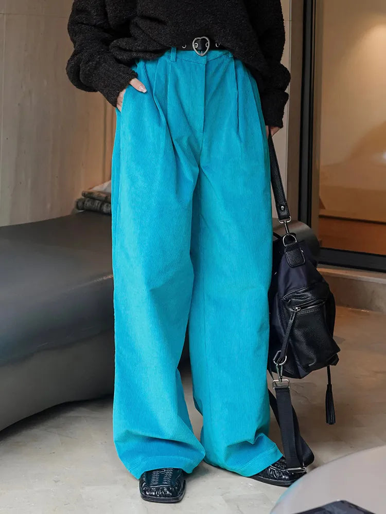 Retro-Inspired High Waist Corduroy Wide Leg Pants