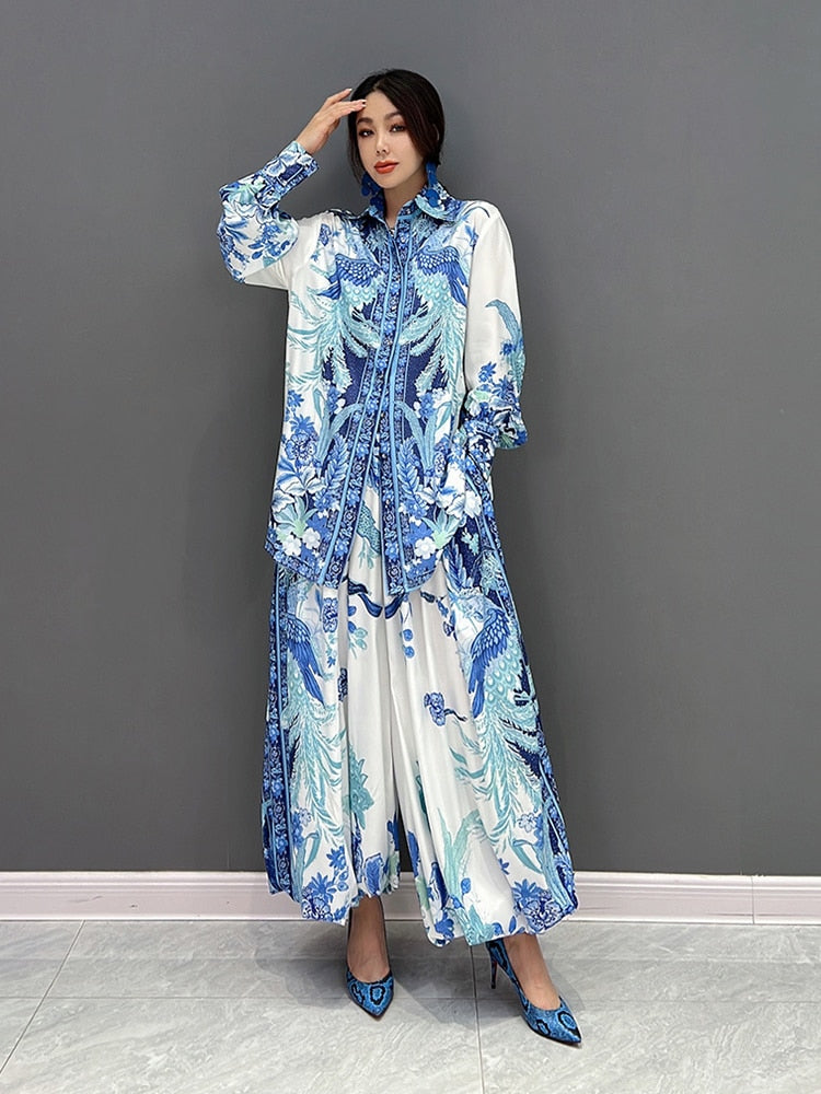 Casual Classy Loose Blouse & Wide Leg Pants 2-Piece Set