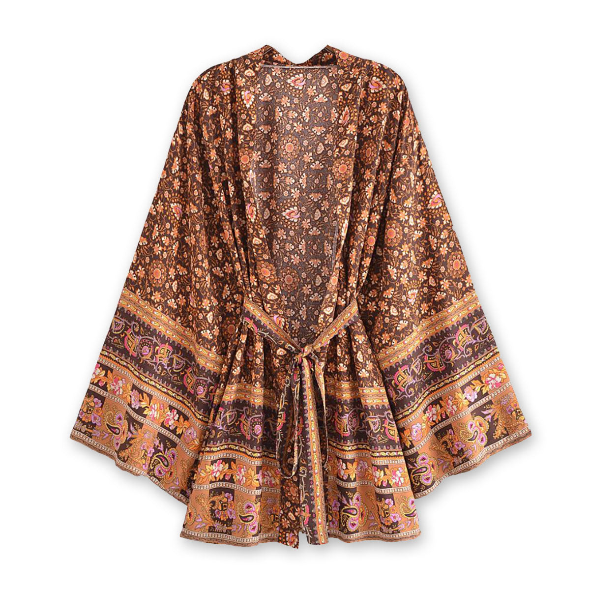 Espresso Brown Boho Floral Print Short Robe
